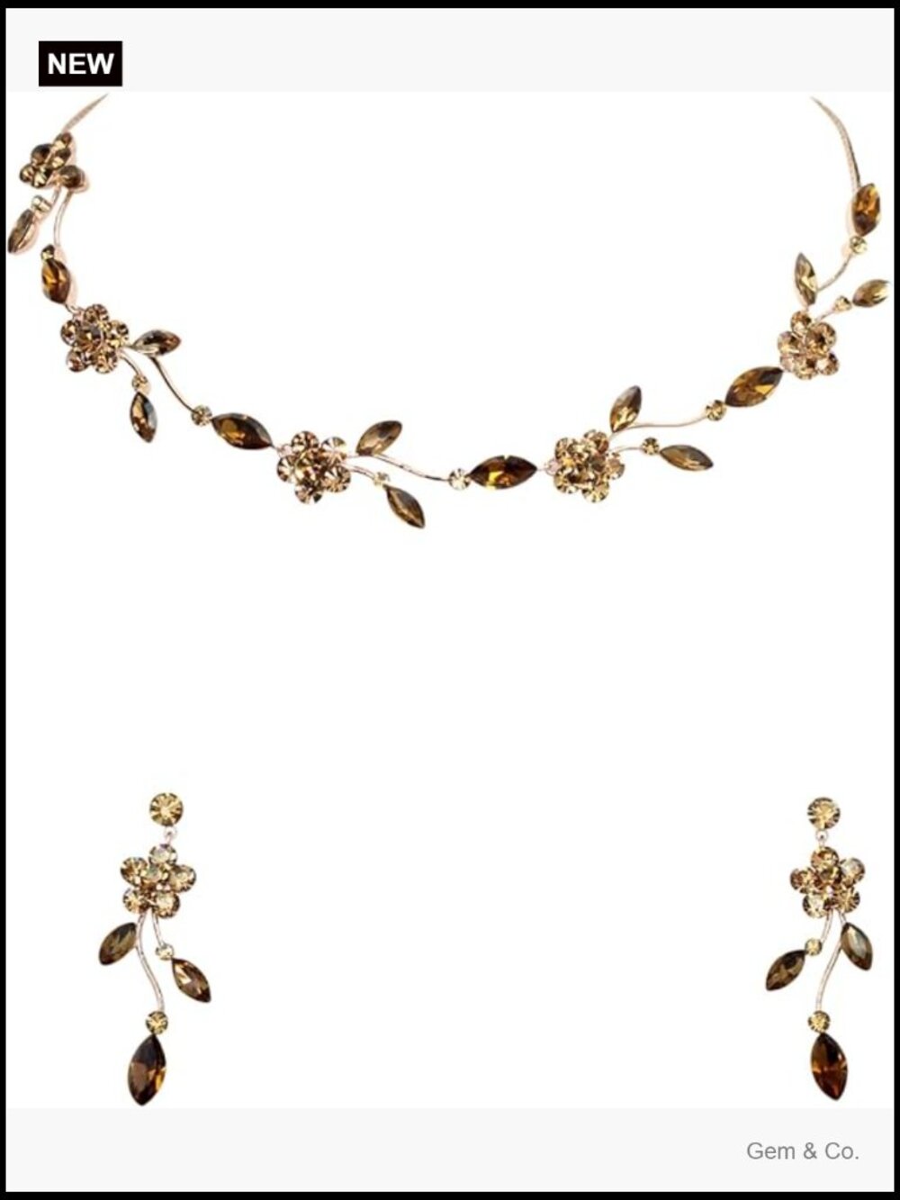 Rhinestone Crystal Floral Necklace Earrings Set – Wedding Bridal Jewelry